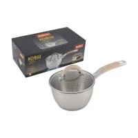 Купить Ковш нержав. "FORTUNA" 1,65 л стекл. крышка, матовый корпус, ручка с силиконом (1/8) "MALLONY"