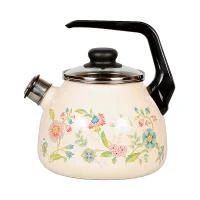 Купить Чайник эмалиров. со свистком "Луговые цветы" слон. кость  3 л (1/4) "Стальэмаль"  4с209я