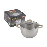 Купить Кастрюля нержав. "FORTUNA" 4,5 л стекл. крышка, матовый корпус, ручки с силиконом (1/4) "MALLONY"