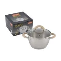 Купить Кастрюля нержав. "FORTUNA" 1,8 л стекл. крышка, матовый корпус, ручки с силиконом (1/8) "MALLONY"