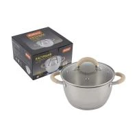 Купить Кастрюля нержав. "FORTUNA" 2,5 л стекл. крышка, матовый корпус, ручки с силиконом (1/6) "MALLONY"