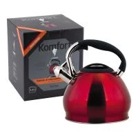 Купить Чайник нержав. 3,4 л со свистком "SONNE" (красный) (1/6) "MALLONY"