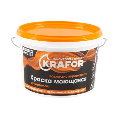 Краска В/Д Латекс Интер. Моющаяся Супербелая 3кг Крафор 26956