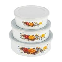 Купить Миски эмалиров. с крышками "FAMILIA" набор 3 шт. (600, 850, 1250 мл) (1/24) "MALLONY"