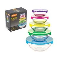 Купить Миски стекл. с крышками "INSALATO" набор 5 шт. (150, 210, 360, 510, 920 мл) (1/12) "MALLONY "
