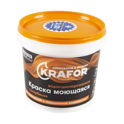 Краска В/Д Латекс Интер. Моющаяся Супербелая 1,5кг Крафор 42164