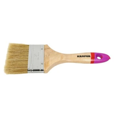 Купить Кисть плоская KRAFOR Евро №3 нат. щетина дер. ручка 75мм  49215