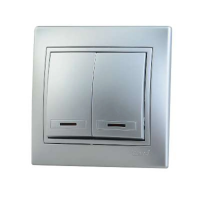 Купить Выключатель "MIRA" 2-х кл. с индикатором, серый металлик (1/10/120) "LEZARD" 701-1010-112