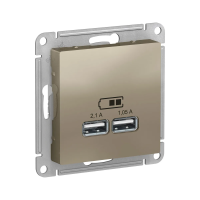 Купить Розетка USB "ATLASDESIGN" 5в/2,1а, 2х5в/1,05а (механизм) шампань (1/8/48) "SCHNEIDER"