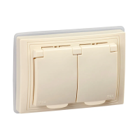 Купить Розетка "KVARTA" 2-х местн. с заземл, с шторк, с крышкой рсбш12-3-ккм-44, 16а, крем. (1/6/120) "IEK"