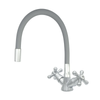 Купить Смеситель для кухни "Стандарт" цс-см 25ш к м_крест елочка гибкий излив, двухвент. (серый) (1/10)