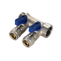 Купить Коллектор с шаров. кранами для м/п труб 3/4" X 16 мм 2 выхода (внутр./наруж. резьба) (1/30) "Стм"