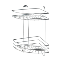 Купить Полка для ванной угловая 2-х ярусная 23*23*41,5 см с крючками, хром. (1/8) "DEL MARE" SWR-18-02