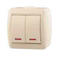 Купить Выключатель открыт. уст. "NATA" 2-х кл. с индикатором, кремовый (1/10/120) "LEZARD" 710-0300-112