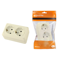 Купить Розетка двойная с заземл. откр. уст. 16а 250в IP20 (керам.) "Ладога" сл.кость (1/10/200) SQ1801-0213