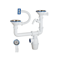 Купить Сифон для 2-й мойки 3 1/2" х 40 мм с отводом и переливом, разноуровневый (1/15) "ORIO" к-40093