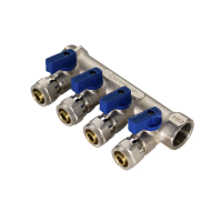 Купить Коллектор с шаров. кранами для м/п труб  3/4" X 16 мм 4 выхода (внутр./наруж. резьба) (1/15) "Стм"