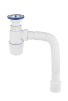 Купить Сифон "Элит" с нерж. чашкой 70 мм с литым выпуском, с гофротрубой 800 мм (1/35) "Вирпласт"