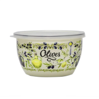 Купить Миска эмалиров. "Олива" 1,15 л, 14 см пласт. крышка (1/8) "METROT"