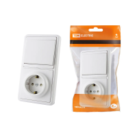 Купить Блок комб. бквр 1 кл. выкл. + розетка с заземл. с защитн. шторками (1/10/120) TDM SQ1813-0001