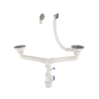 Купить Сифон "Элит" для 2-й мойки с нерж. чашкой 114 мм отвод, кругл. и прямоуг. перелив (1/15) "Вирпласт"