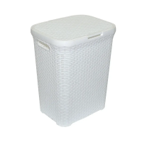 Купить Корзина для белья прямоуг. 60 л "Ротанг" (белая) с крышкой (1/8) "Виолет"