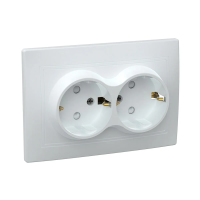 Купить Розетка "Кварта" 2-х местн. с заземл, с шторк. рсш12-3-кб, 16а (керам.) белый (1/10/100) "IEK"