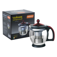 Купить Чайник завар. стекло "DECOTTO-1200"  1,2 л пластик. ручка, фильтр нержав. (черный) (1/24) "MALLONY"