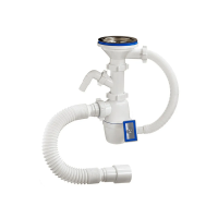 Купить Сифон 3 1/2" х 40 мм с отводом, переливом и гофротрубой (1/22) "ORIO" а-4011