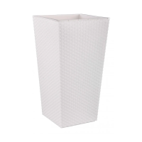 Купить Кашпо для цветов напольное "Ротанг" со вставкой 270*270*520 мм (белое) (1/5) "Альтернатива" м6826