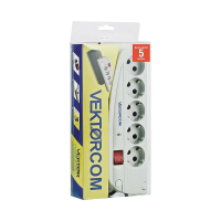 Купить Фильтр сетевой "VEKTOR сом" 5 м, 4 роз. с заземл. + 1 роз. без заземл., светло-серый (1/10)