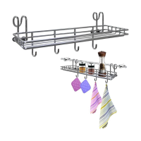 Купить Полка для специй навесная на рейлинг 25*9,5*10 см 4 крючка, хром. (1/4/24) "Мультидом" AN52-136