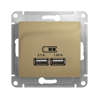 Купить Розетка USB "GLOSSA" 5в/2,1 а, 2х5в/1,05а (механизм) титан (1/6/24) "SCHNEIDER"