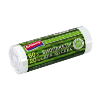 Купить Пакеты для мусора "BOTANICA" 60 л, рулон 20 шт. (белые) 9 мкм (1/20) "AVIKOMP"