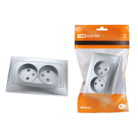 Купить Розетка двойная 10а 250в IP20 с защитн. шторками "Лама" серебр. металлик (1/7/84) TDM SQ1815-0212