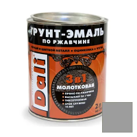 Грунт- эмаль по ржавчине "DALI" 3 в 1 молотковая серебристая  2 л (1/3) "Рогнеда"