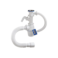 Купить Сифон 1 1/2" х 40 мм с отводом, переливом и гофротрубой (1/25) "ORIO" а-4010