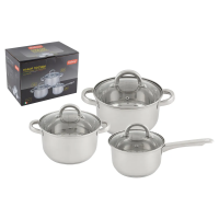 Купить Набор посуды нержав. "MEDIANO" 6 предметов (2 кастр.+ ковш + стекл. крышки) (1/4) "MALLONY" SET-6