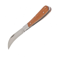 Купить Нож садовый складной 17 см изогнутое лезвие, дерев. рукоятка (1/50/100) "PALISAD"