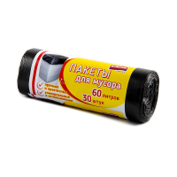 Купить Пакеты для мусора "PRAKTISCH"  60 л, рулон 30 шт. (черные) 9 мкм (1/24) "AVIKOMP"