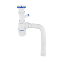 Купить Сифон "Элит" с нерж. чашкой 70 мм с отводом и гофротрубой 800 мм (1/25) "Вирпласт"