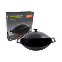 Купить Сковорода-вок чугунная 31 см, металл. крышка (1/4) "MALLONY" W-31L