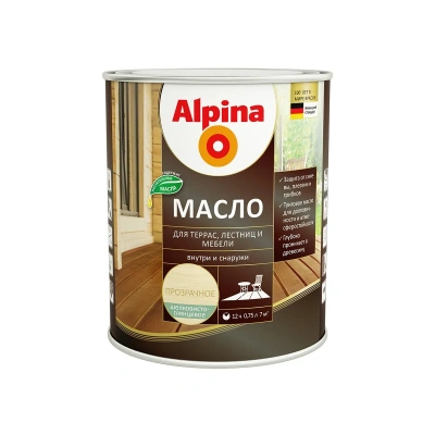 Масло для террас, лестниц, мебели бесцветное 0,75 л (1) "ALPINA"