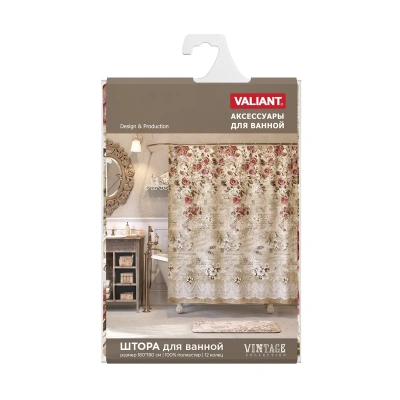 Купить Штора для ванной 180*180 см (полиэстер) "VINTAGE FLOWERS" (1/24) "VALIANT" VN-F-1818