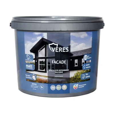 Краска "FAсADE" для деревянных фасадов акриловая база с 9 л (1) "VERES"