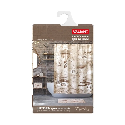 Купить Штора для ванной 180*180 см (полиэстер) "TRAVELLING RETRO" (1/24) "VALIANT" TC-R-1818