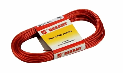 Купить Трос стальной в пвх оплетке 2 мм х 20 м, красный (1/50) "REXANT" 09-5120-1