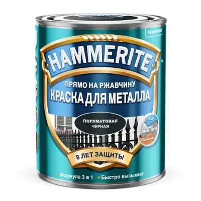 Купить Хаммерайт Краска Черная ПОЛУМАТОВАЯ 0.75л