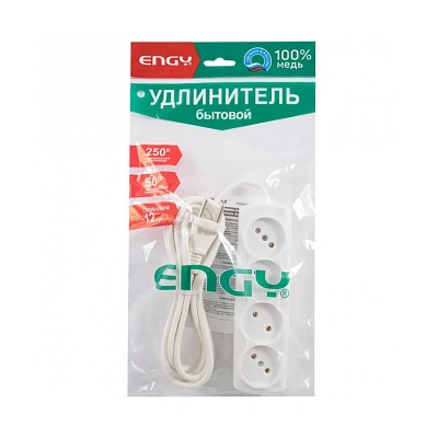 Купить Удлинитель "ENGY премиум"  3 м, 4 розетки (пвс 2 х 0,75) белый (1/40)