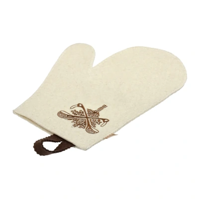 Купить Рукавица для бани и сауны с вышивкой (белая) (1/20) "Банные штучки" 41419